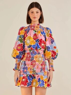 Farm Rio Sunny Daises Mini Dress